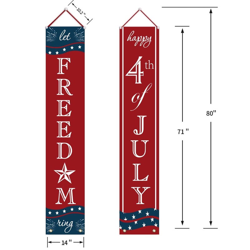 ORIENTAL CHERRY 4th of July Decorations - Patriotic Decorations for Independence Day - Happy Fourth of July Deals and Let Freedom Ring Hanging Flags Bunting Banners Door Porch Sign - Fourth of July Party Supplies - Image 2